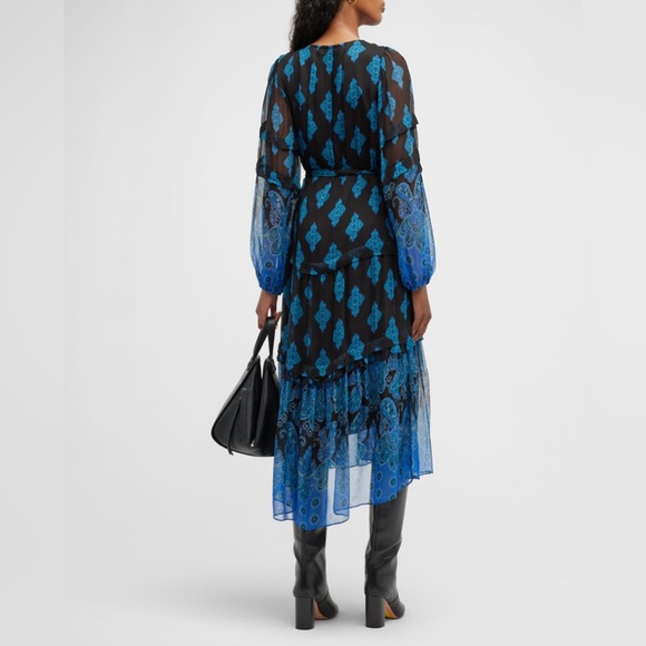 NWT Kobi Halperin Connor Printed Midi Dress, Black Blue Size XXL New w/Tag $548 - Picture 7 of 13